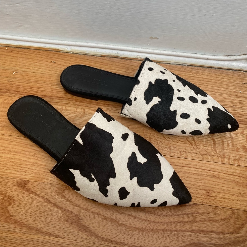 cowprint slip on flats
